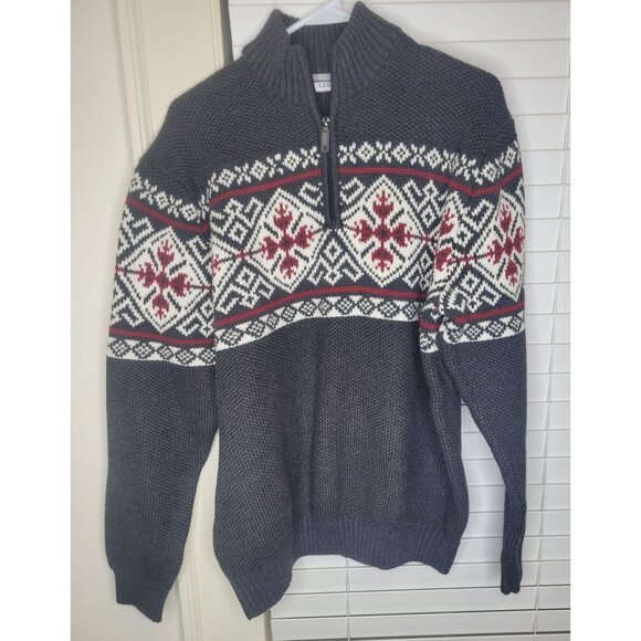Izod Men's Nordic Pattern 1/2 Zip Sweater XLGray & Red cotton - Picture 1 of 6